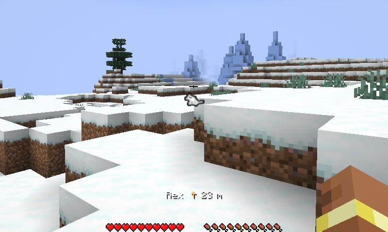 Facing Rex: the action bar shows a straight-ahead arrow and 23 m, and the sitting wolf glows in the distance.